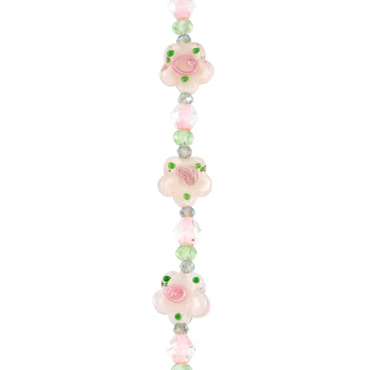 Pink &#x26; Green Lampwork Glass Flower Beads by Bead Landing&#x2122;
